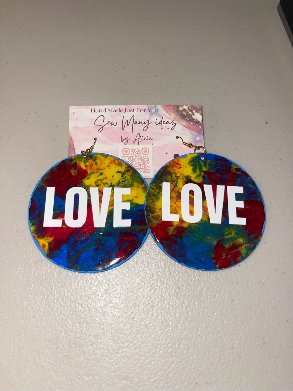 Handmade 'LOVE' Multicolor Acrylic Disc Earrings by